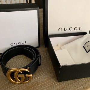 GUCCI Black Leather Double G Marmont Ladies Belt